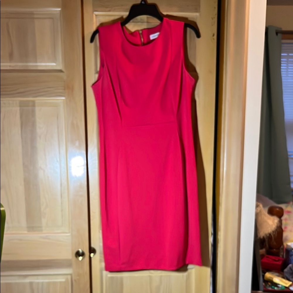 Calvin Klein Pink Sheath Mini Dress Sleeveless Crew Neck
